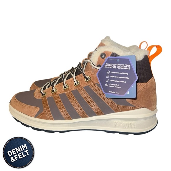 K Swiss Men’s Vista Trainer Mid WNT Hight Top Sherpa Lined Shoe| Brown | NEW/NIB - Picture 1 of 9